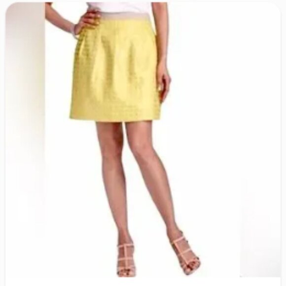 LOFT Ann Taylor Yellow Metallic‎ Polka Dot Skirt – Size 10 - Picture 1 of 12